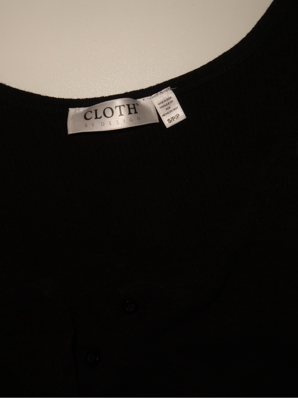 Black Ribbed Henley Tank with Button Placket - Picture 2 of 3